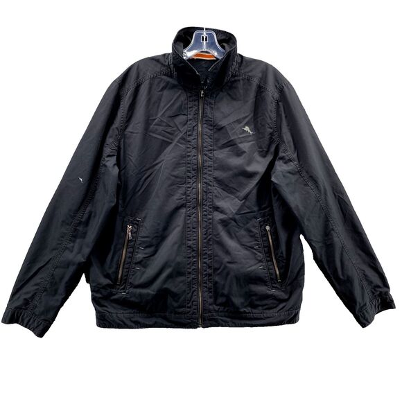 Tommy Bahama Jacket Adult Large Black Full Zip Windbreaker Mock Neck Bomber Mens - Picture 1 of 13